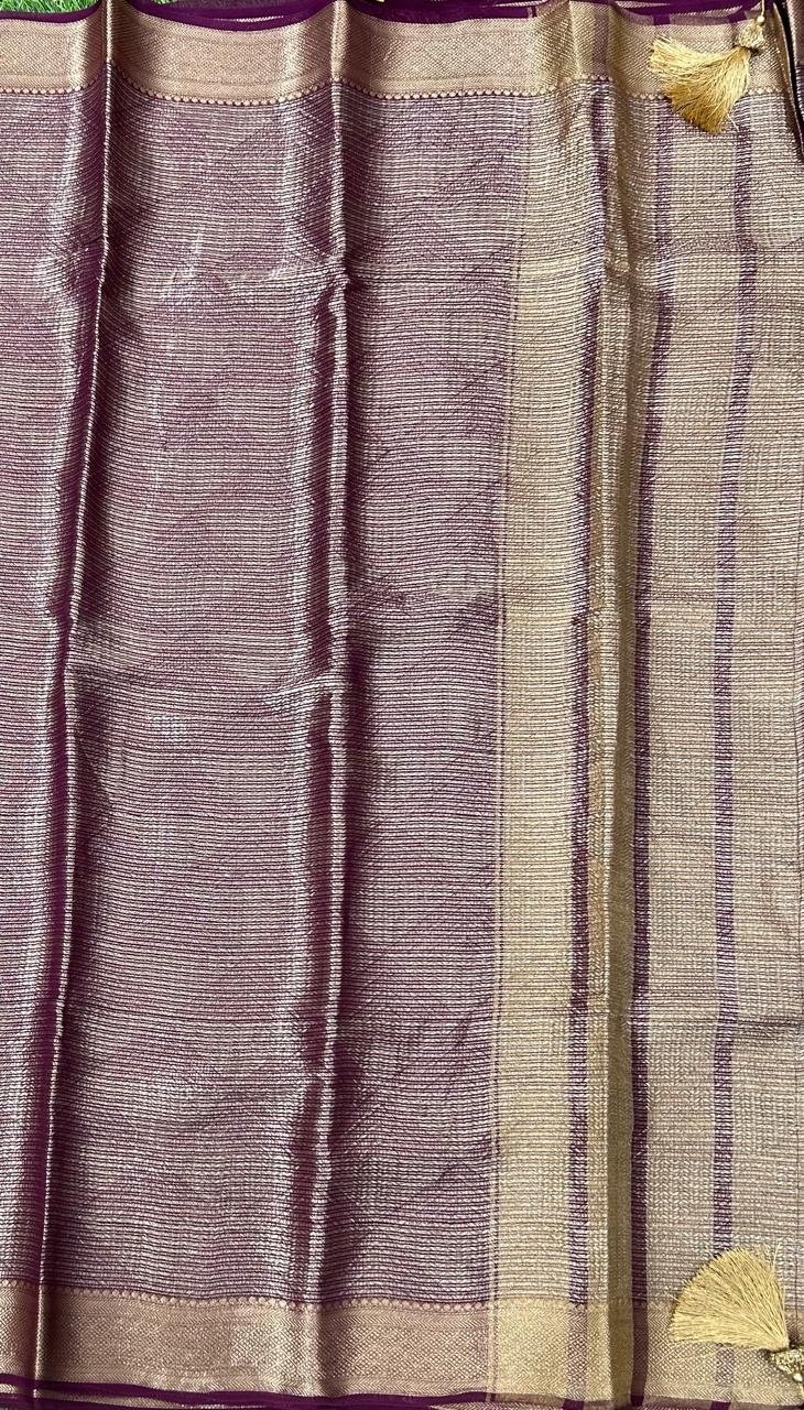 Wine Brocade stripes georgette saree