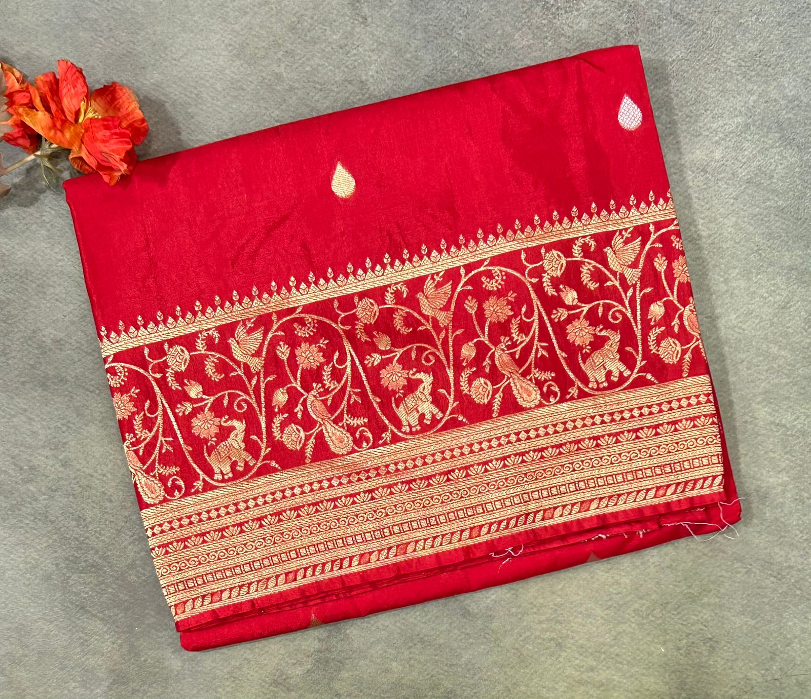 Red satin new designer silk saree 02