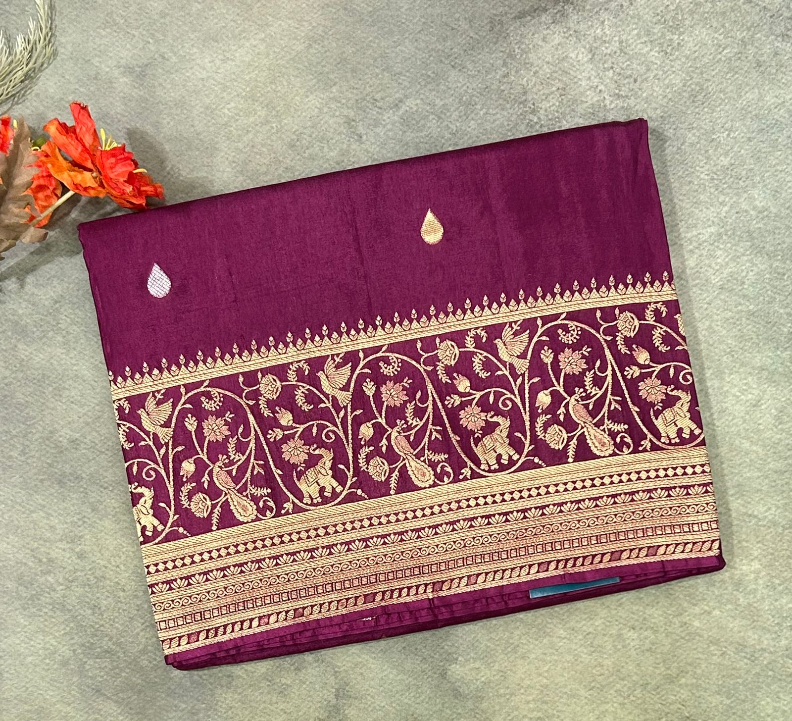 Wine satin new designer silk saree 02