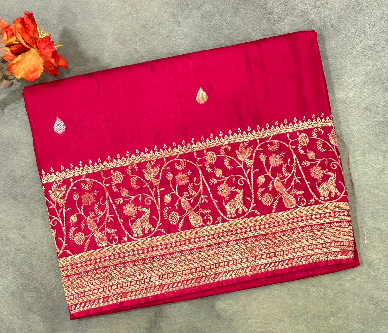 Pink satin new designer silk saree 02