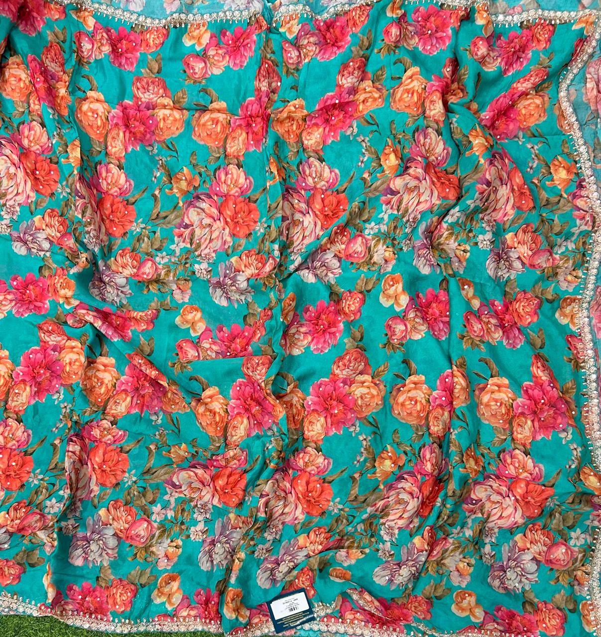 Rama green  digital print georgette party wear saree