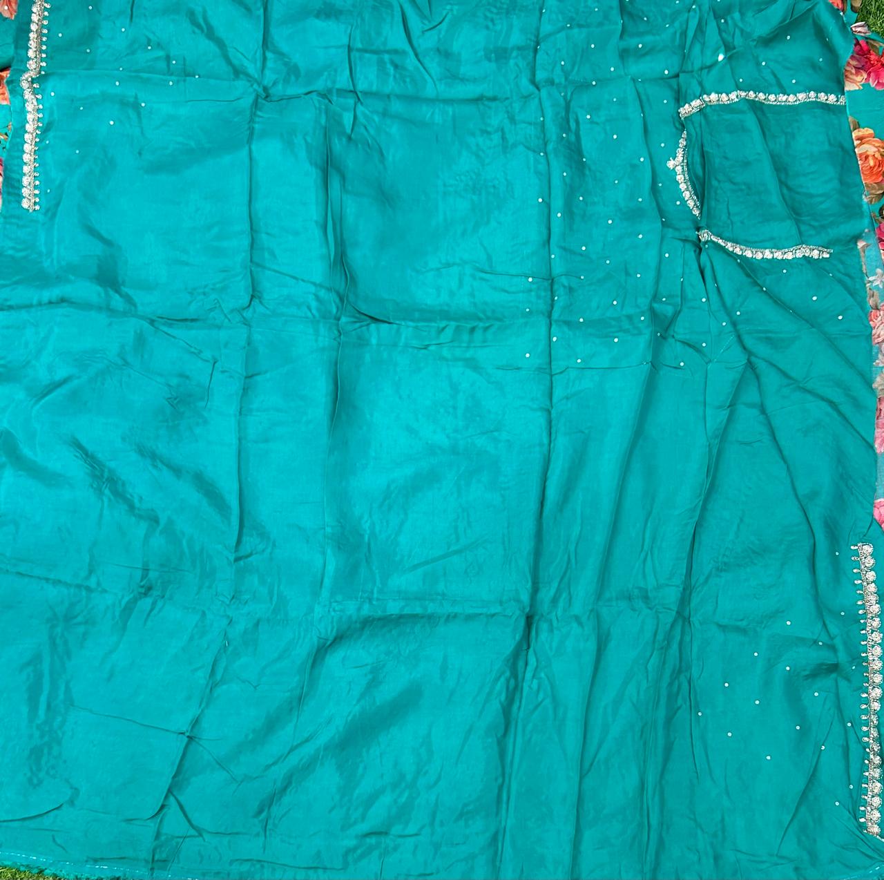 Rama green  digital print georgette party wear saree