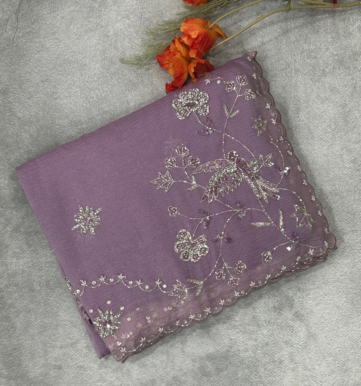 Lilac crush stone work party wear saree