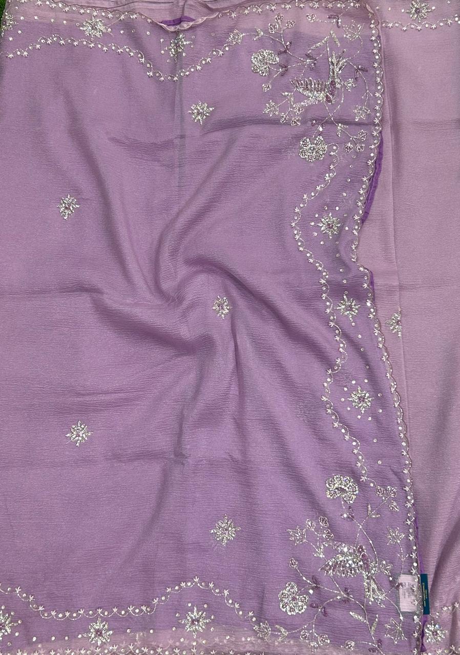 Lilac crush stone work party wear saree