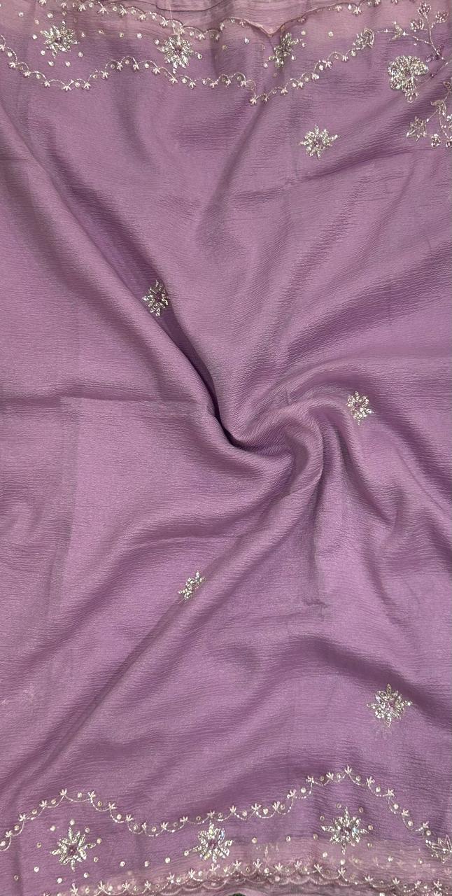 Lilac crush stone work party wear saree