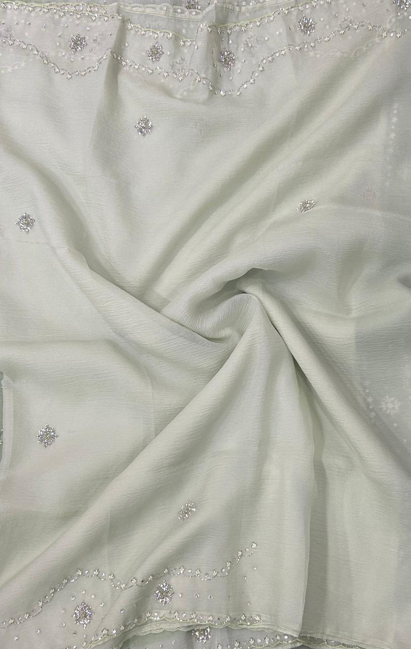 Light green crush stone work party wear saree