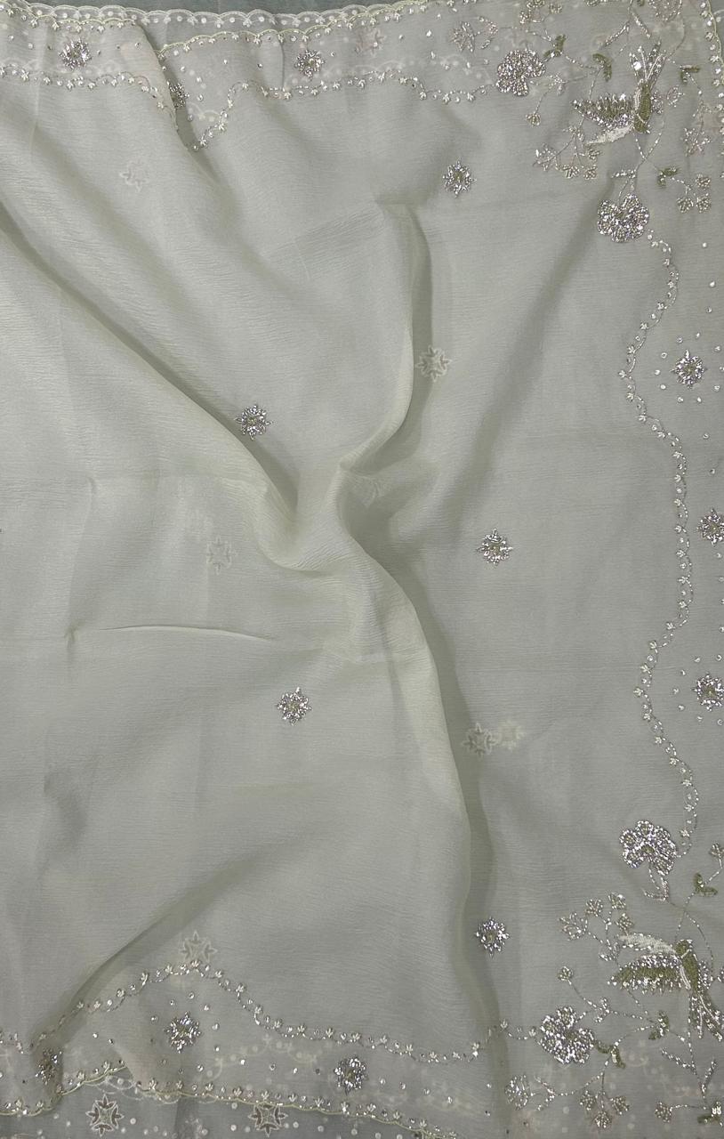 Light green crush stone work party wear saree