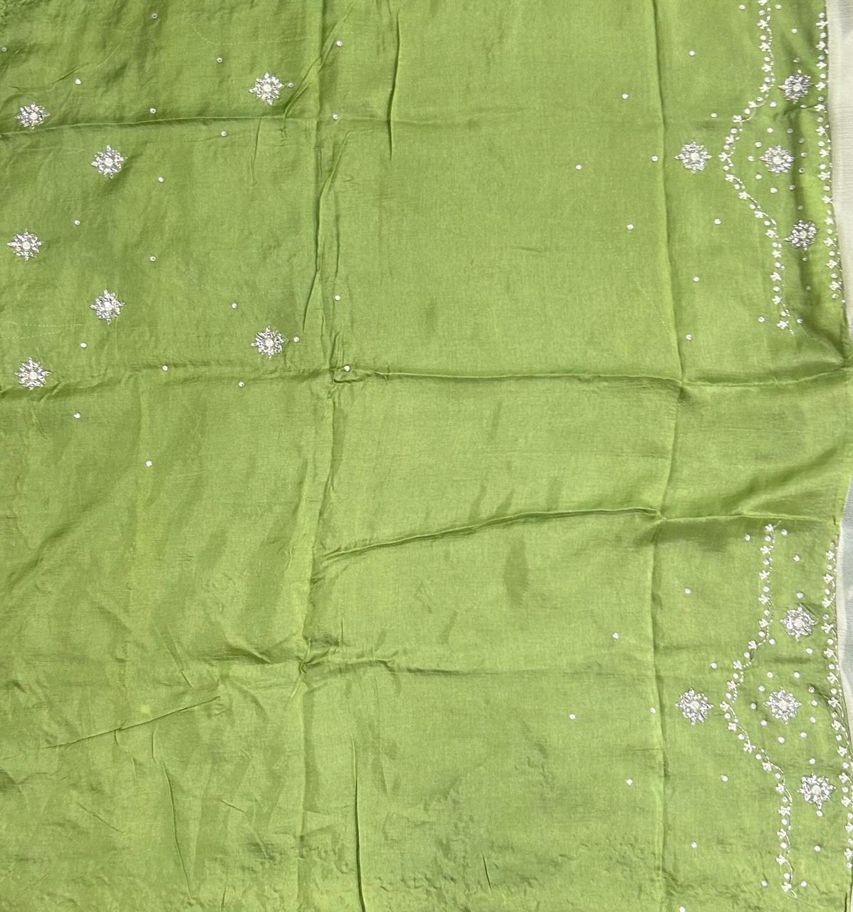 Light green crush stone work party wear saree