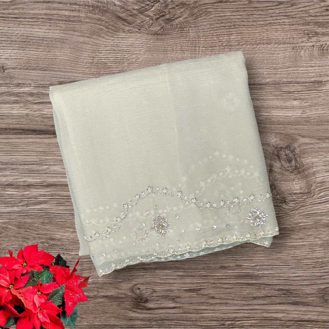 Light green crush stone work party wear saree