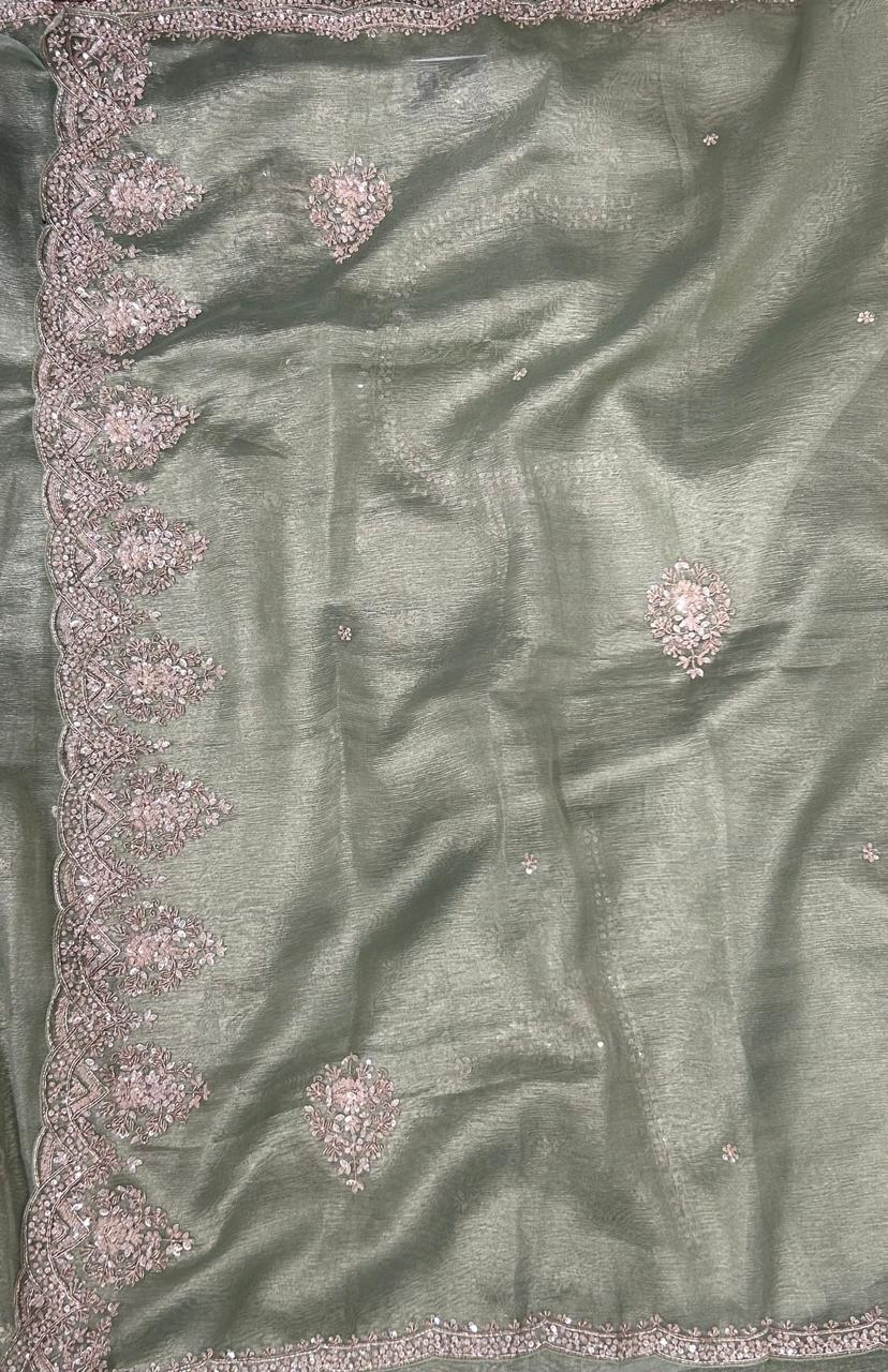 Green crush stone work party wear saree