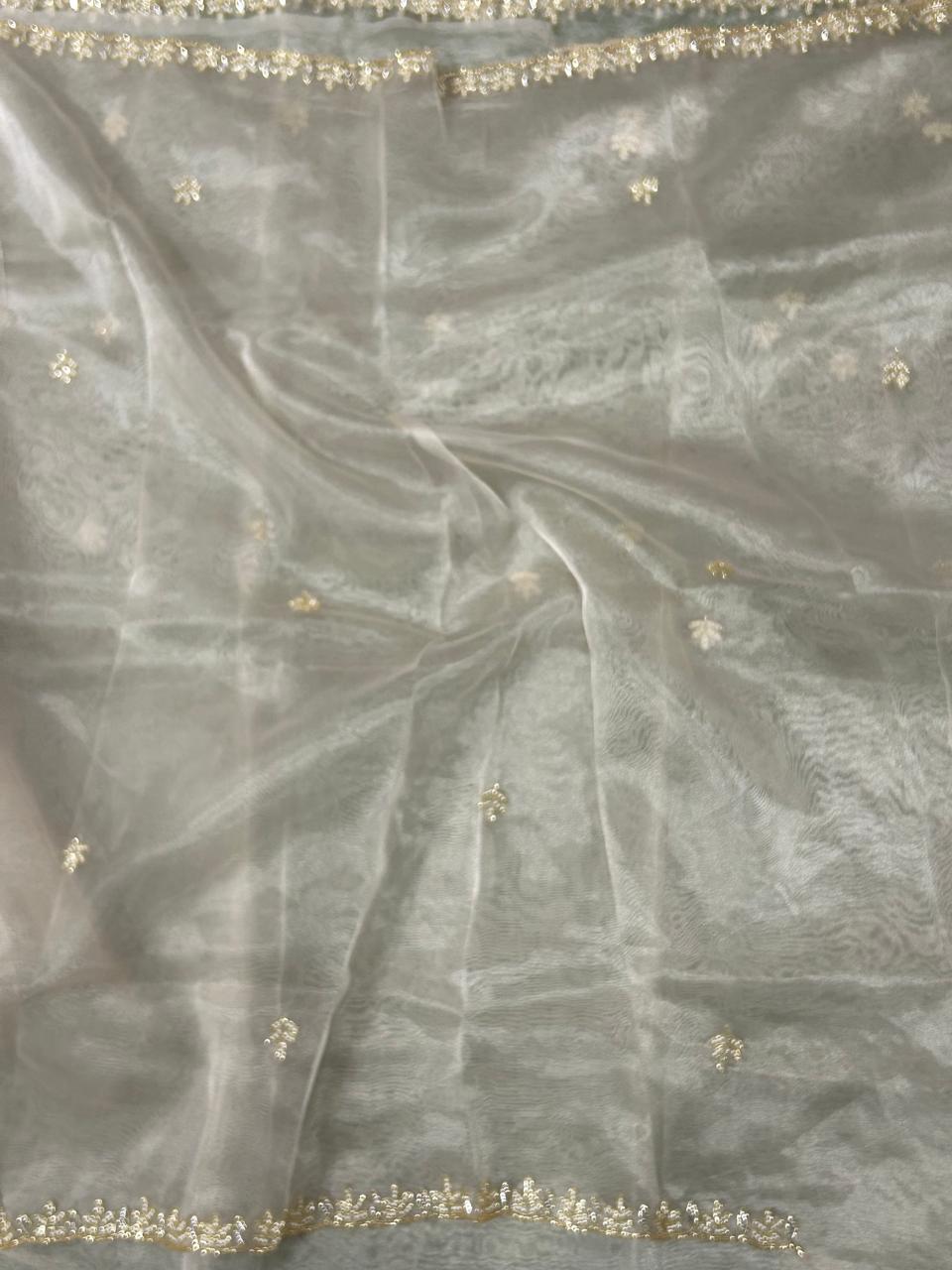 Cream scallop party wear saree