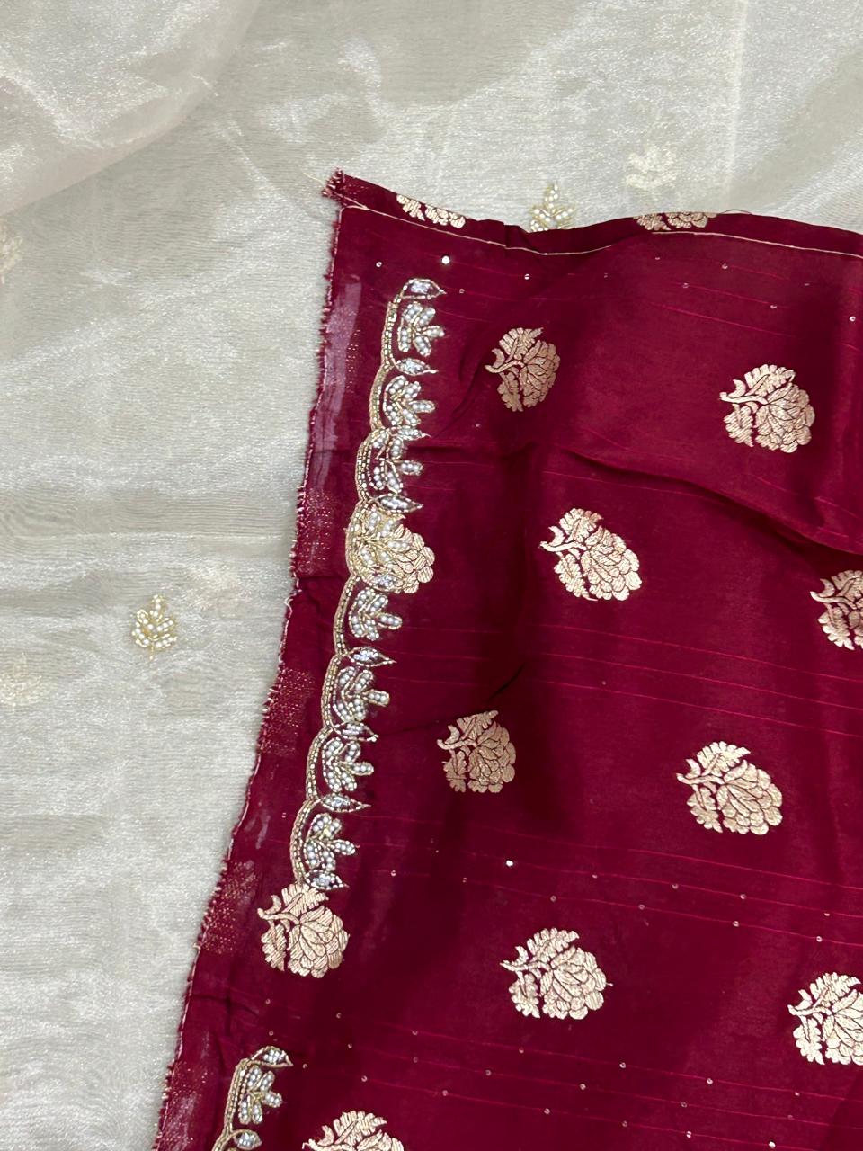 Cream scallop party wear saree