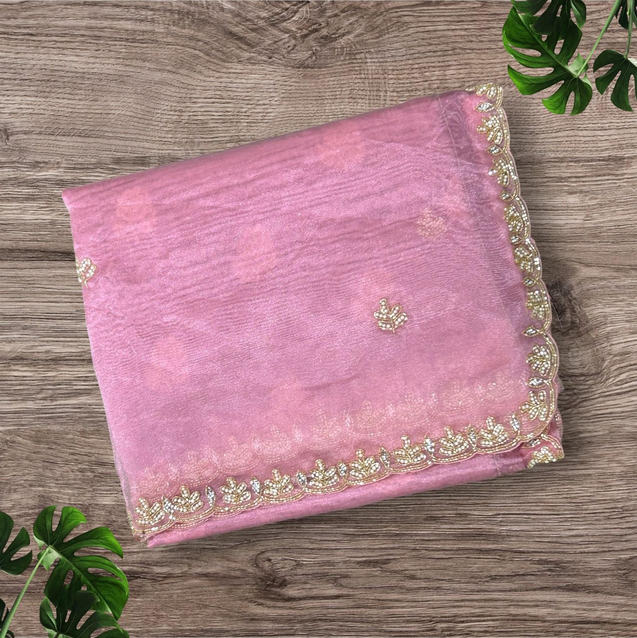 Pink scallop party wear saree