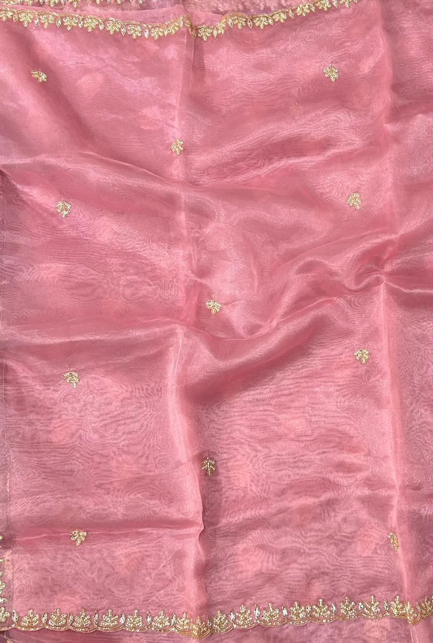 Pink scallop party wear saree
