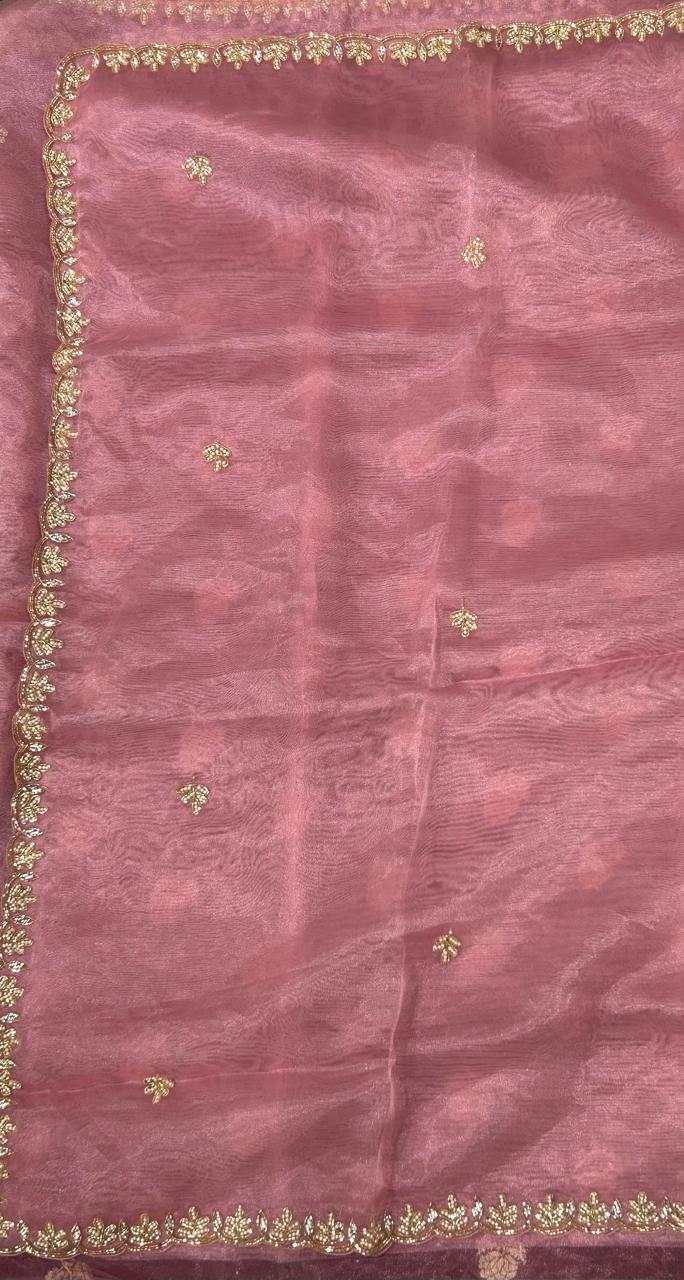Pink scallop party wear saree