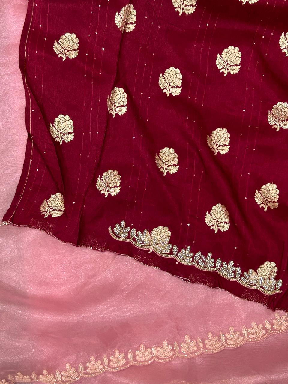Pink scallop party wear saree