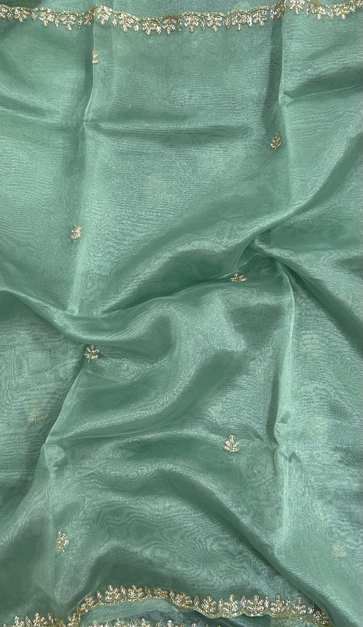 Green handwork  party wear crush saree