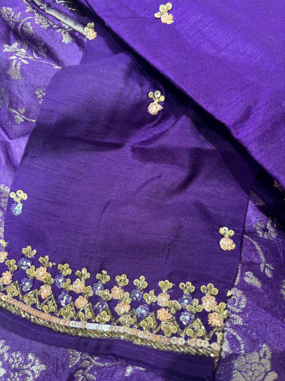 Purple pure raw silk Kurtha suits with hand embroidery