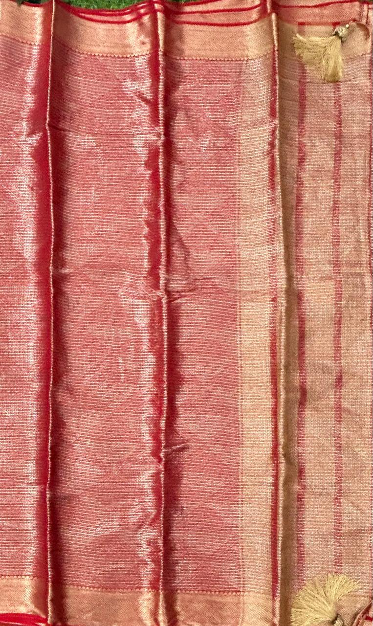 Red brocade stripes georgette saree
