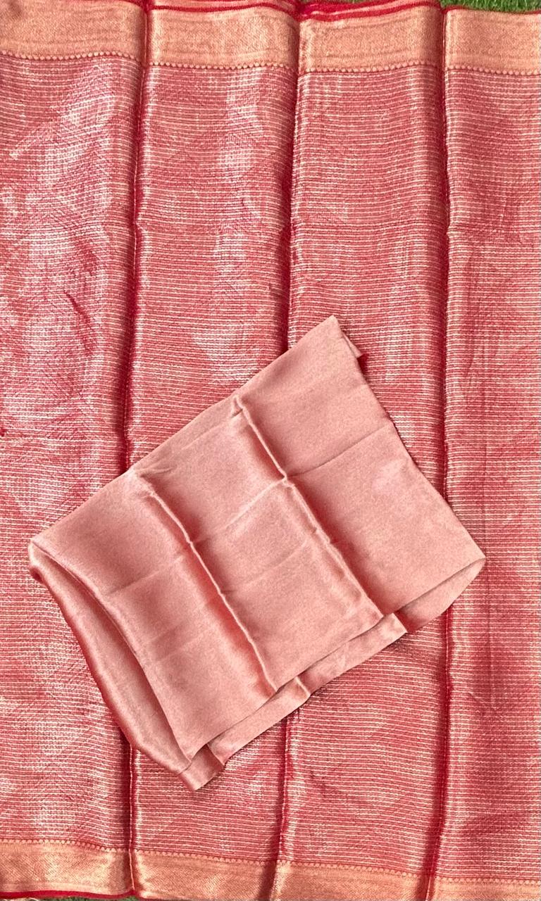 Red brocade stripes georgette saree