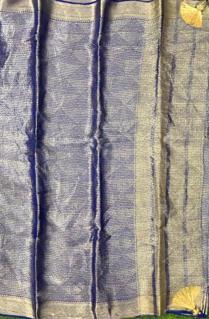Blue brocade stripes georgette saree