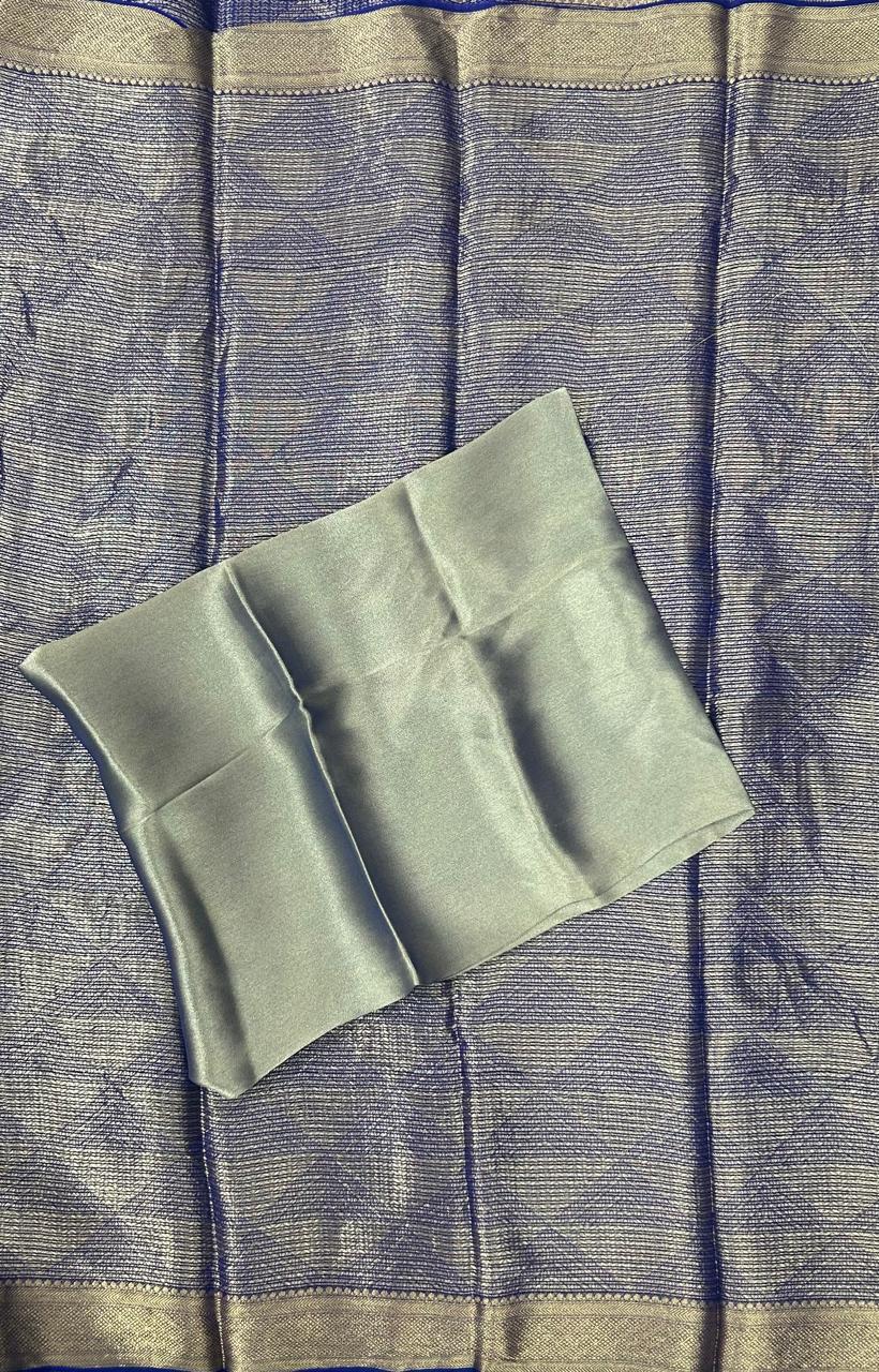 Blue brocade stripes georgette saree