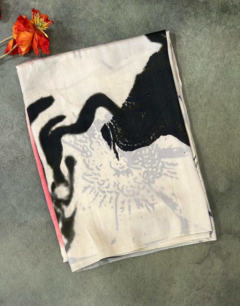 Cream-03 pure mulberry silk digital print  saree