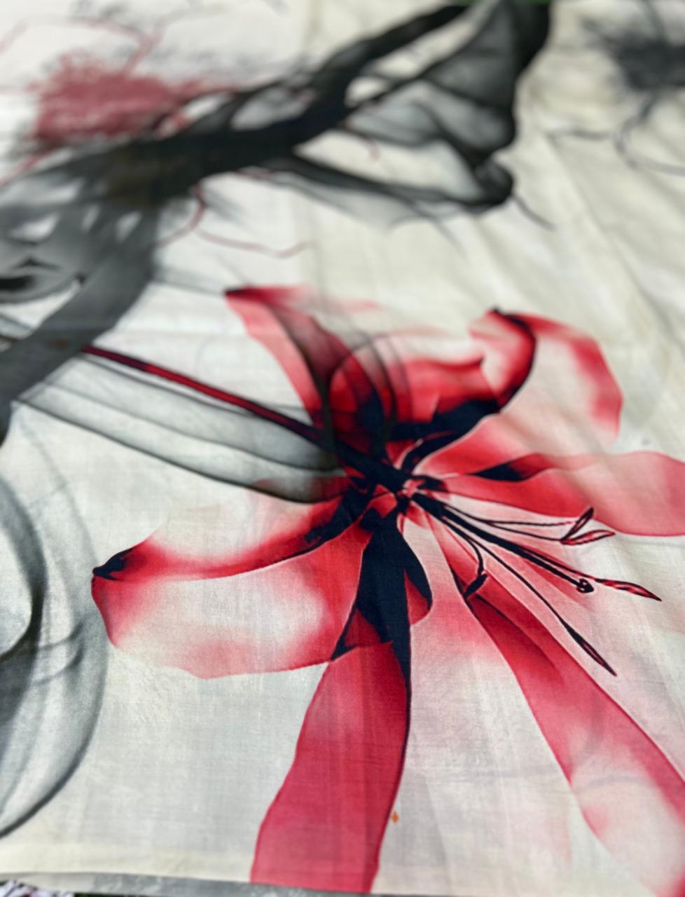 Cream-03 pure mulberry silk digital print  saree