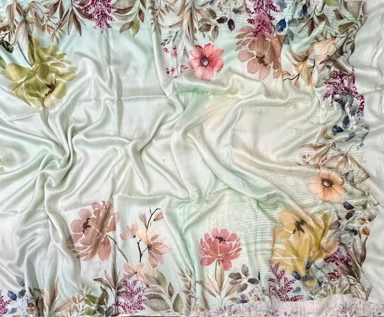 Pastel green mulberry silk digital print  saree