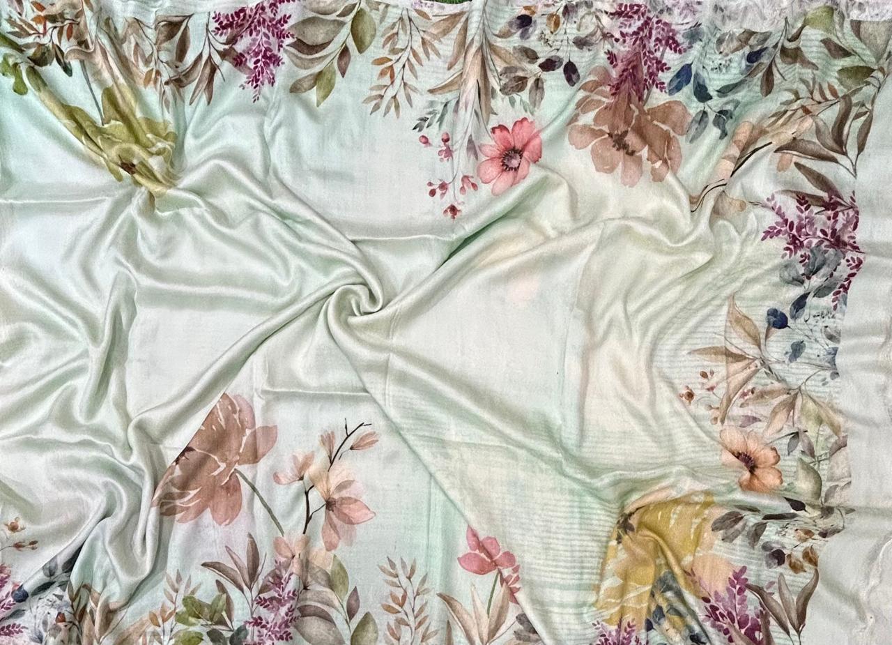 Pastel green mulberry silk digital print  saree