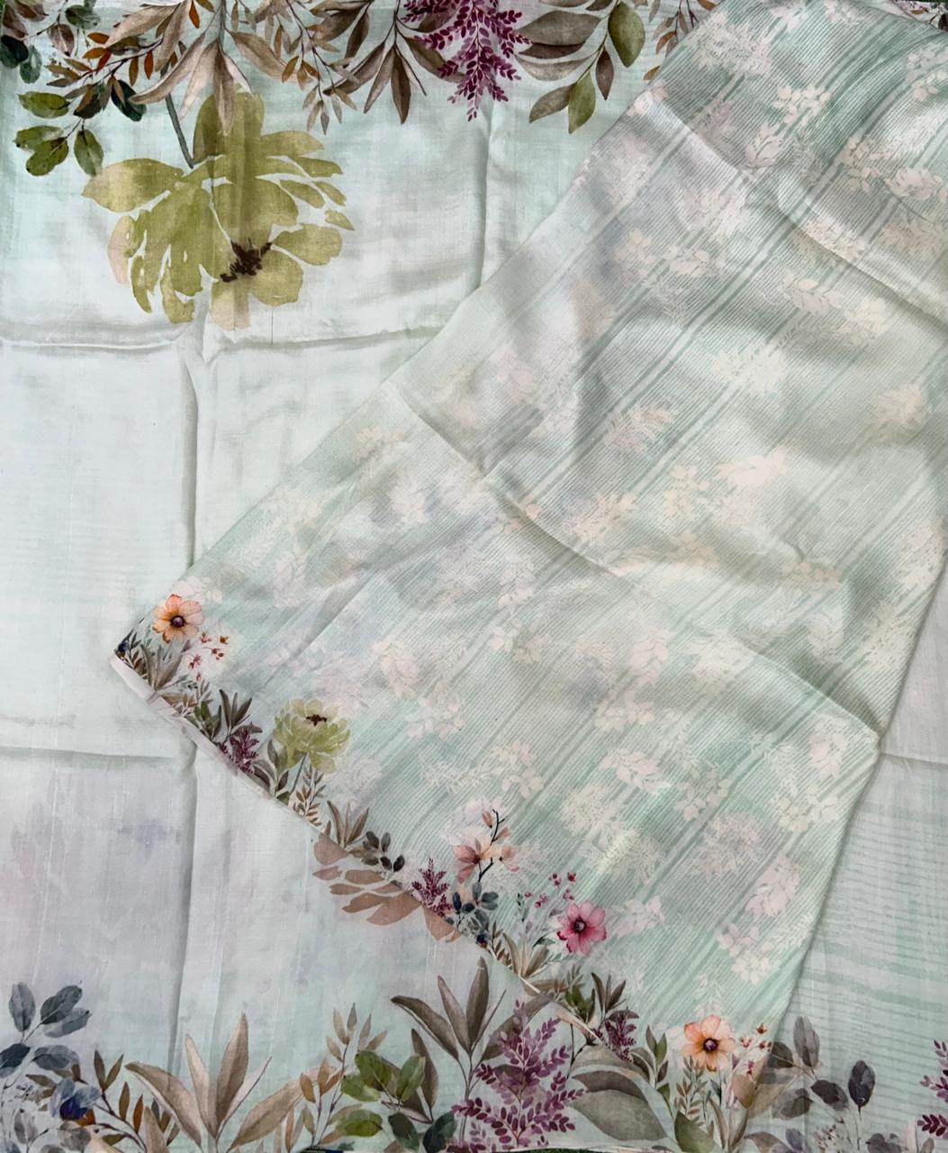 Pastel green mulberry silk digital print  saree
