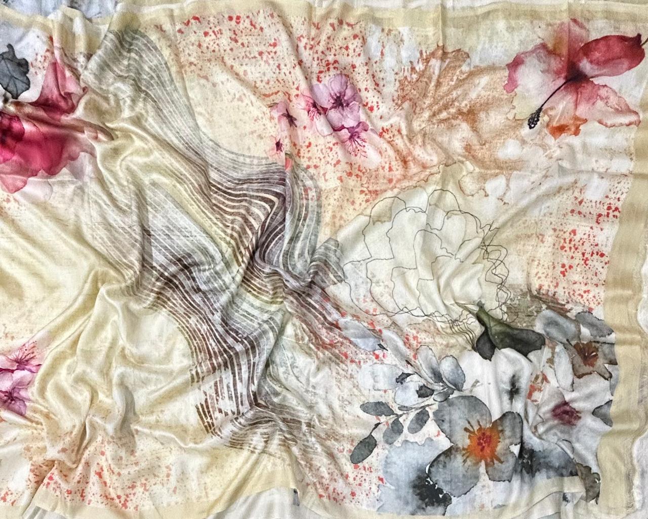 Cream-02 mulberry silk digital print  saree