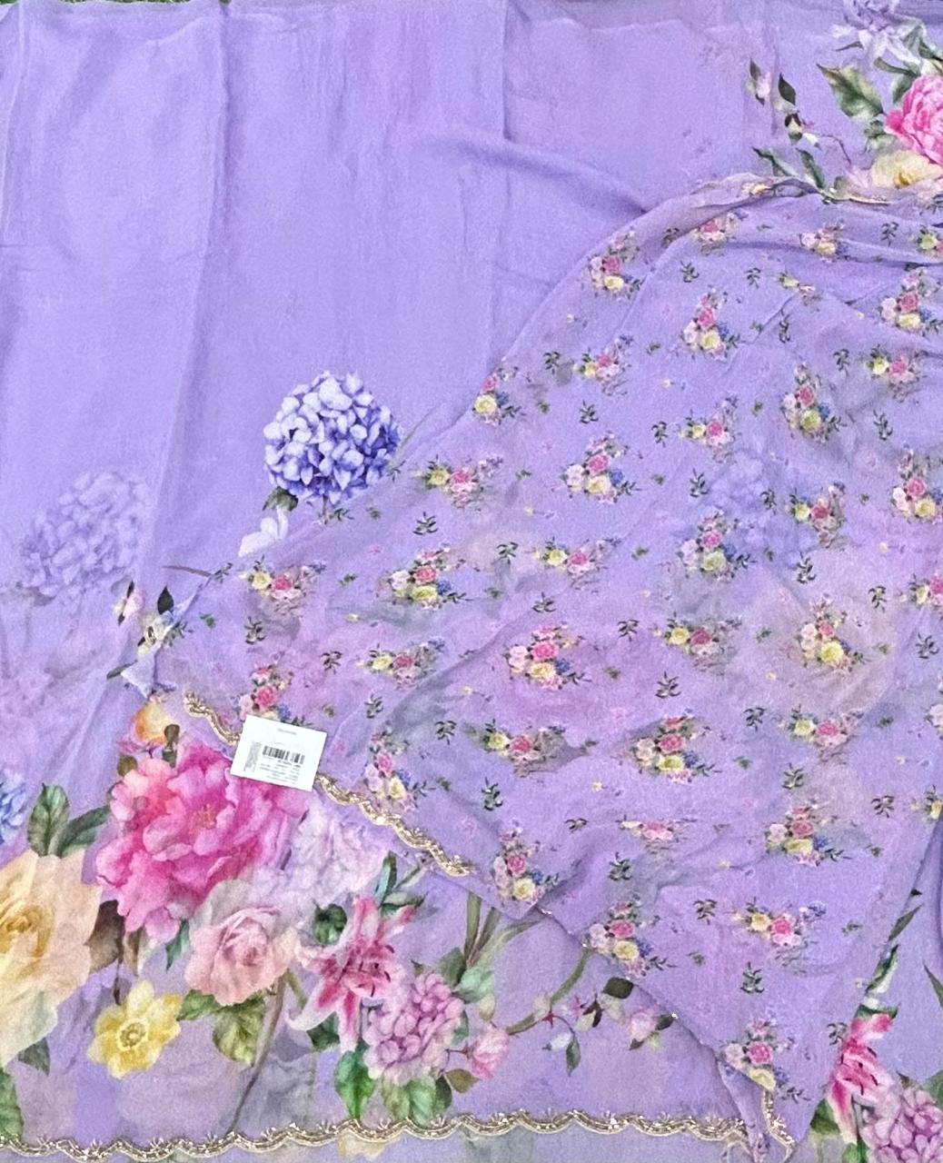 Lilac digital print georgette saree