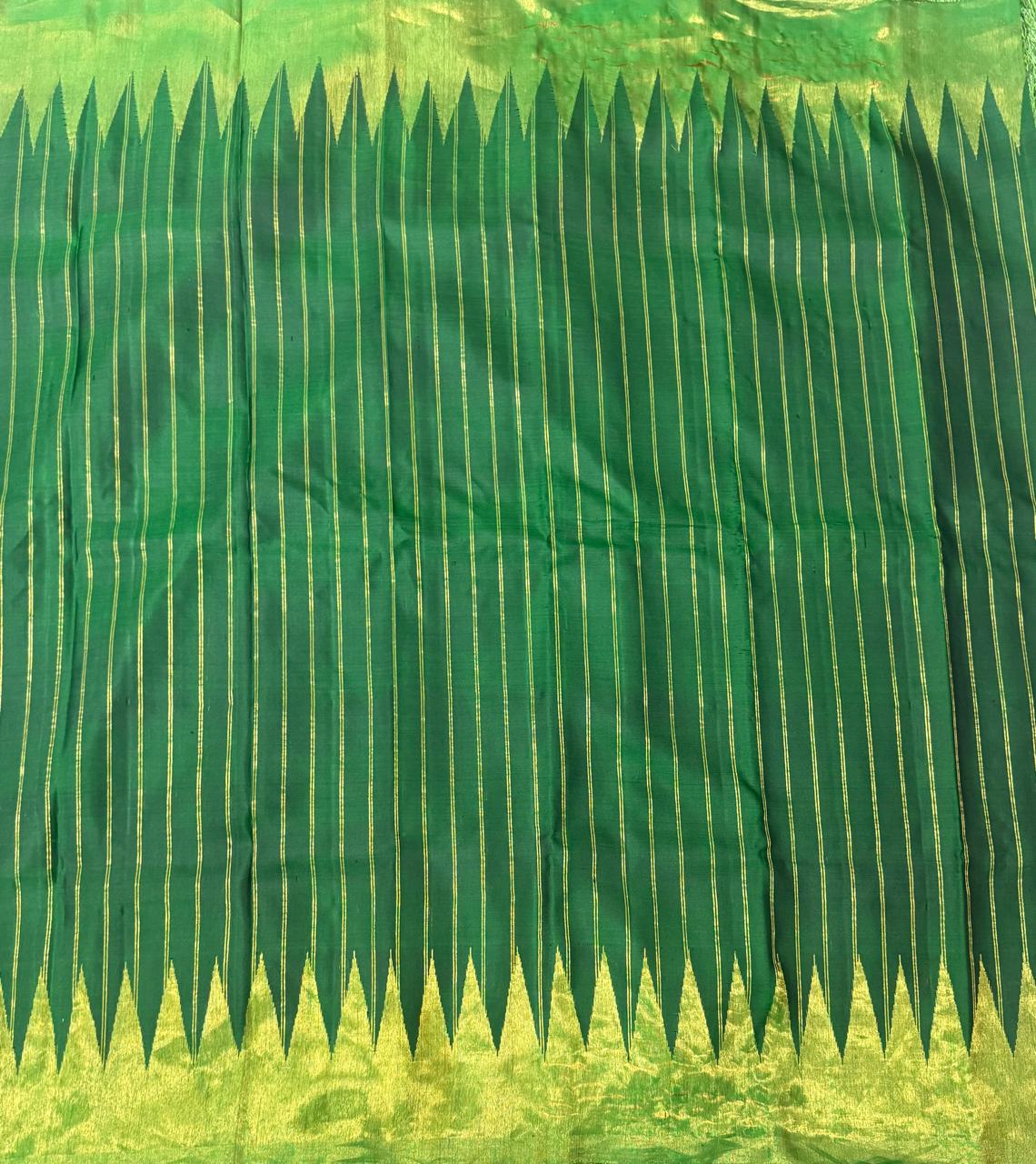 Green with golden temple border handloom pure gadwal silk saree
