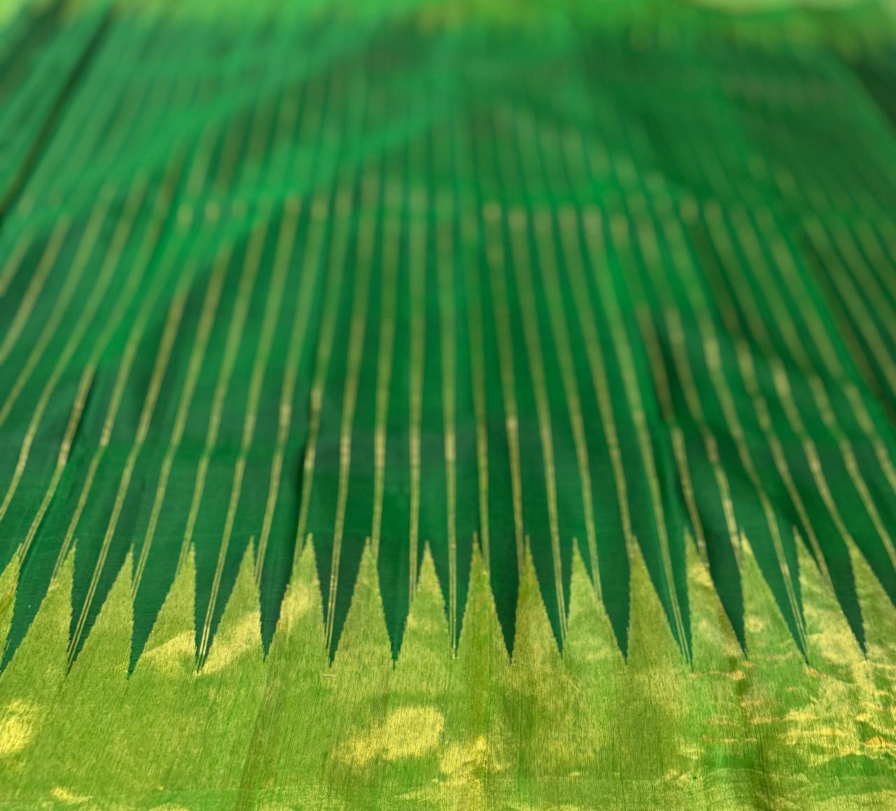 Green with golden temple border handloom pure gadwal silk saree