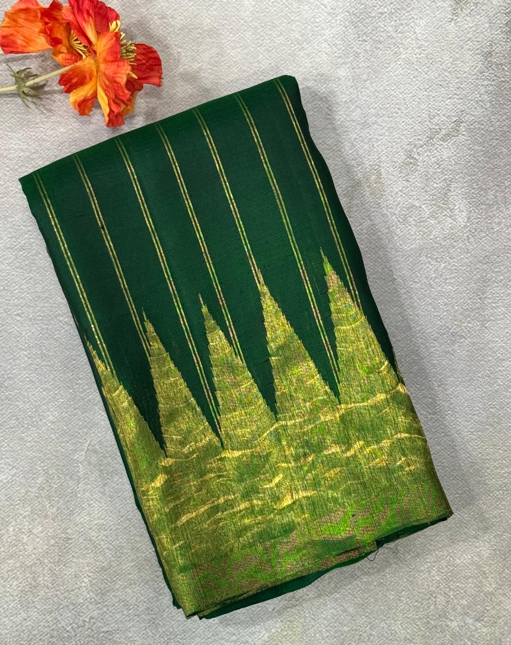 Green with golden temple border handloom pure gadwal silk saree