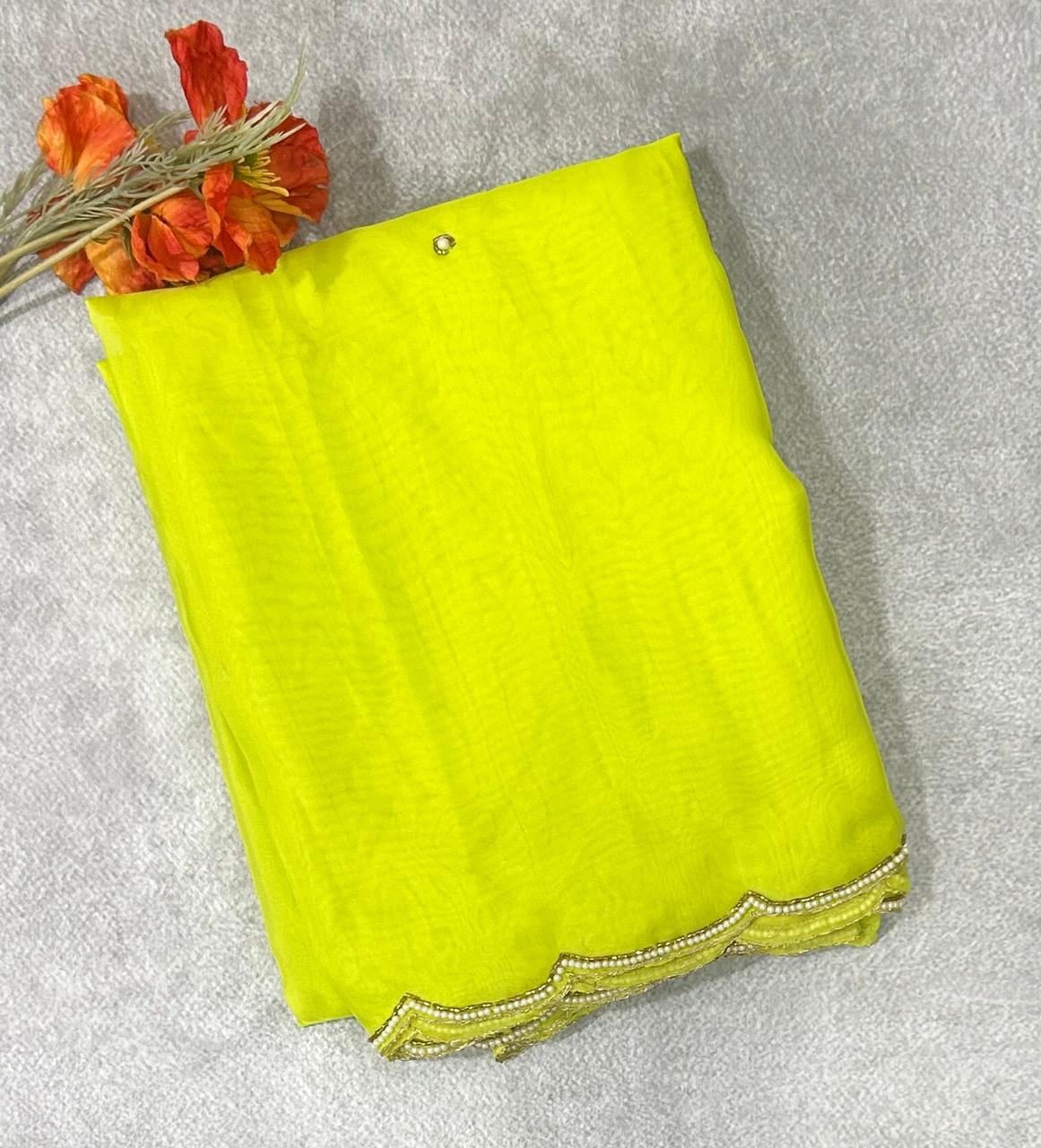 Nita Ambani neon green semi georgette party wear saree