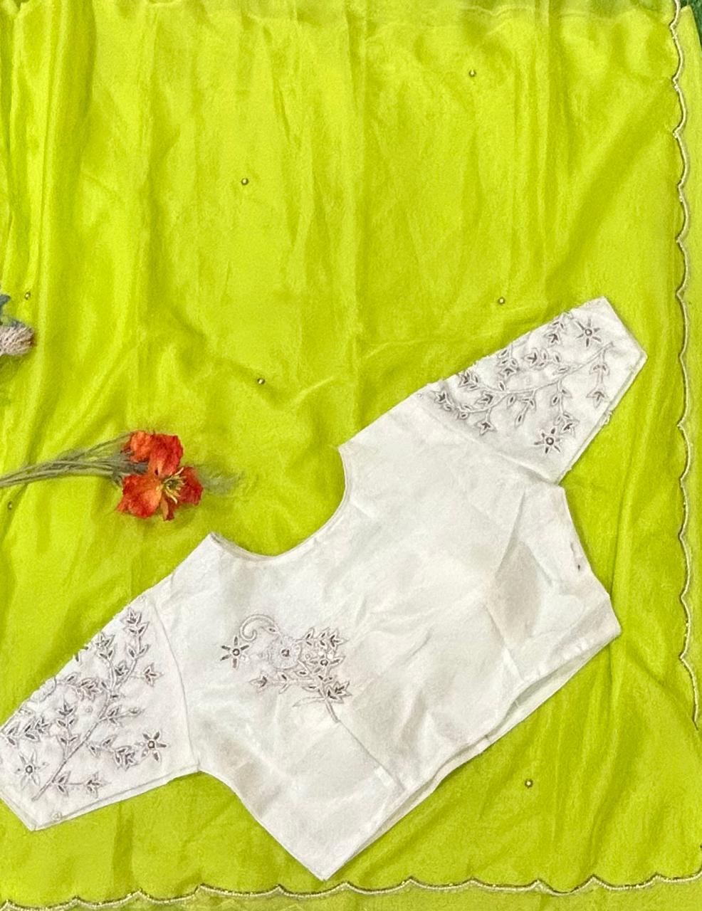 Nita Ambani neon green semi georgette party wear saree