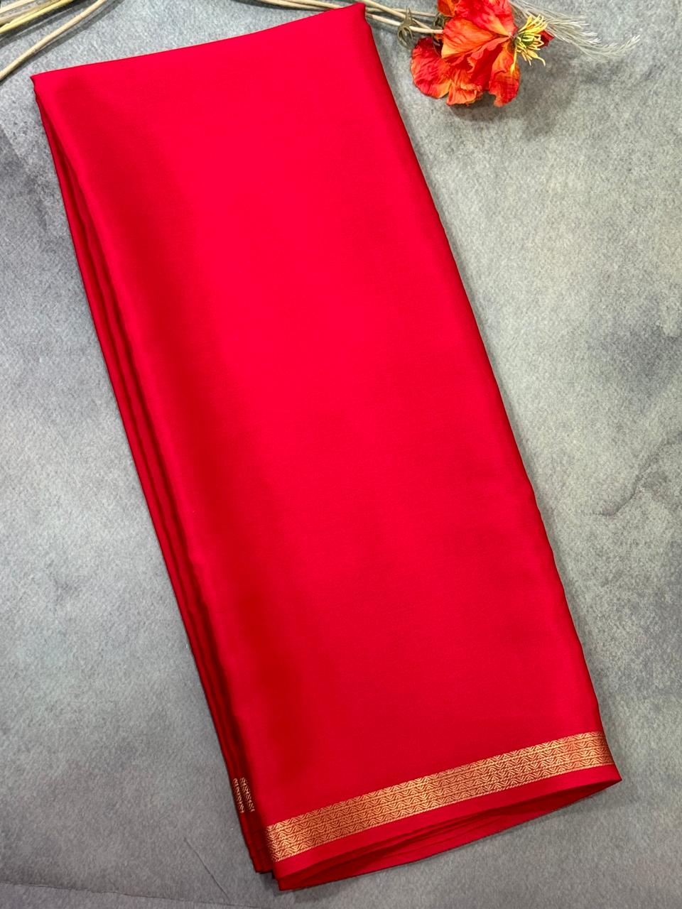 Red pure mysore crepe silk saree