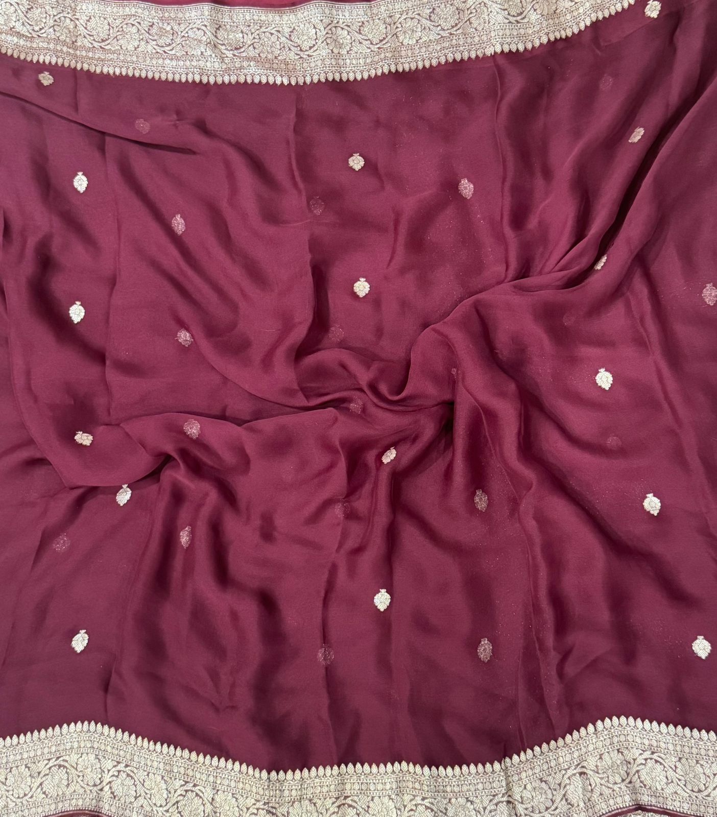 Burgandy benarasi pure chiffon saree