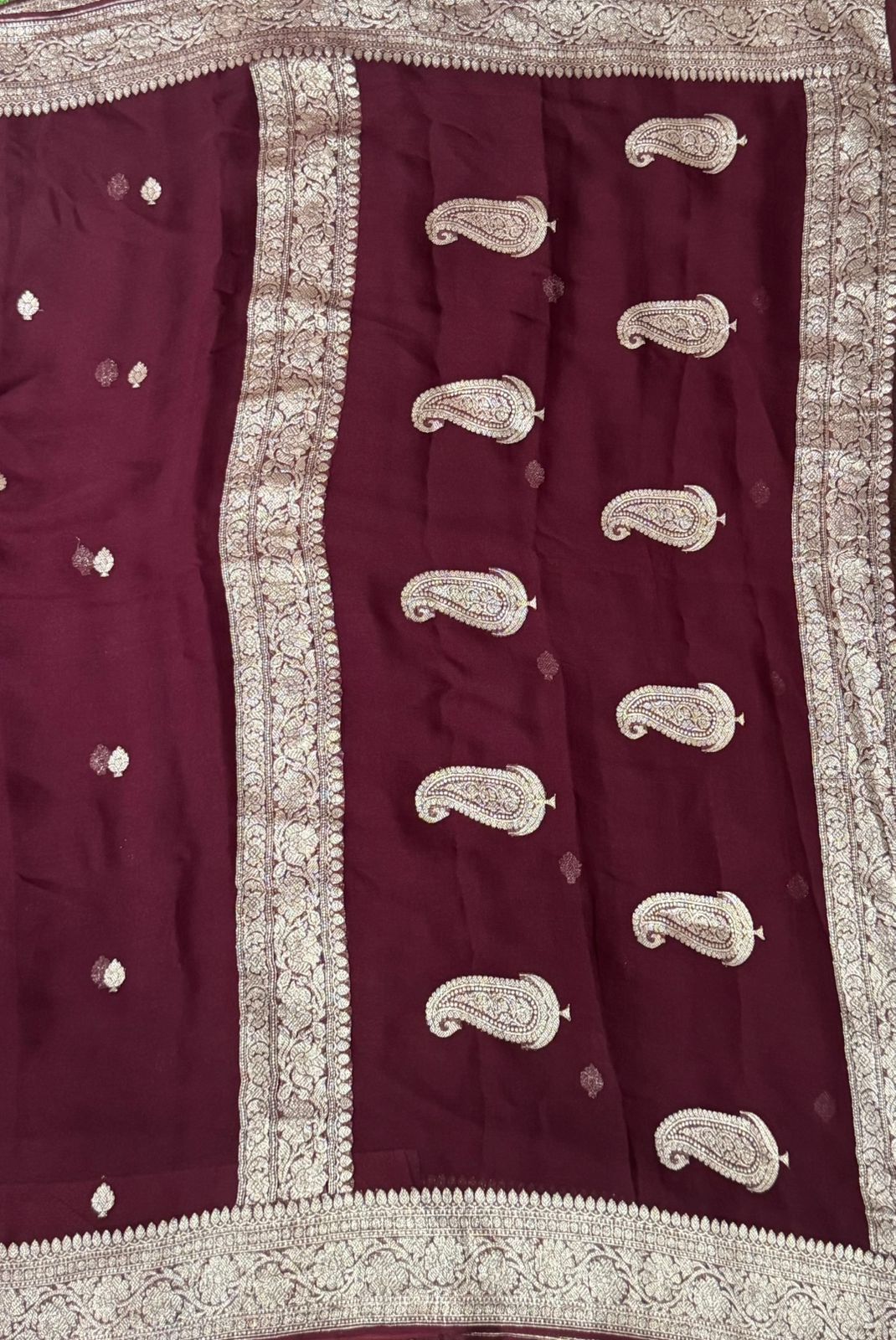 Burgandy benarasi pure chiffon saree