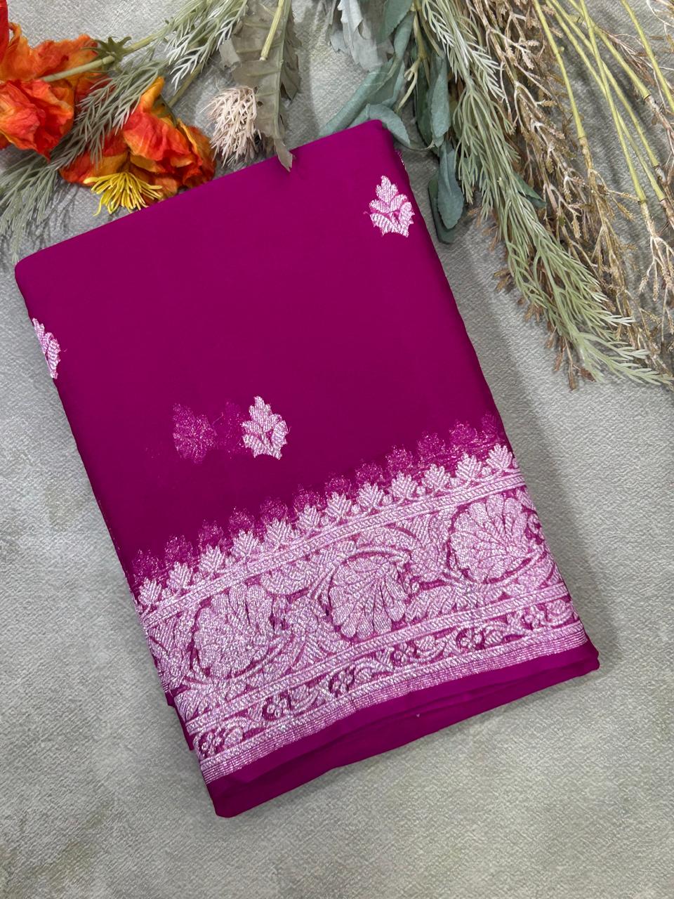 Pink-01 benaras pure khadi chiffon saree