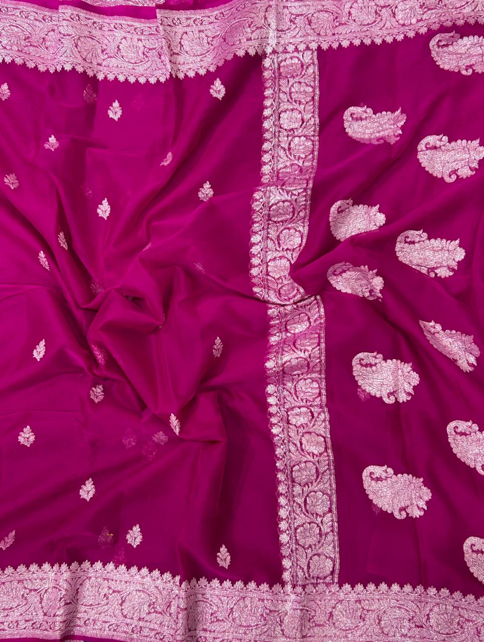 Pink-01 benaras pure khadi chiffon saree
