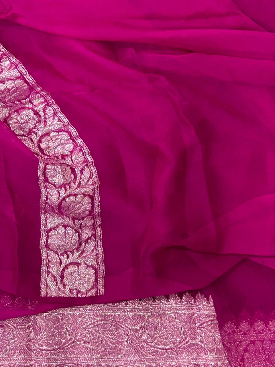 Pink-01 benaras pure khadi chiffon saree