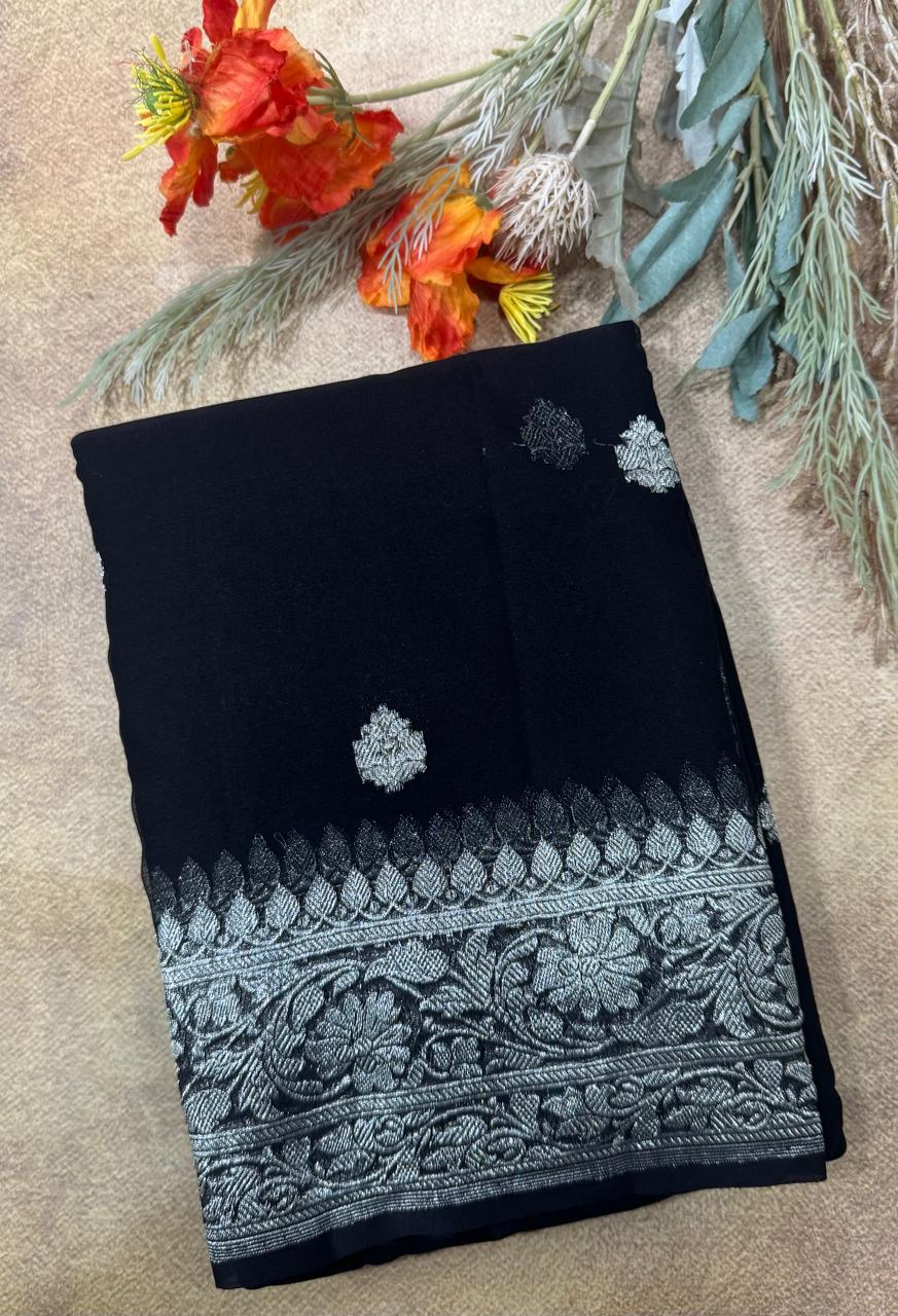 Black benaras pure khadi chiffon saree