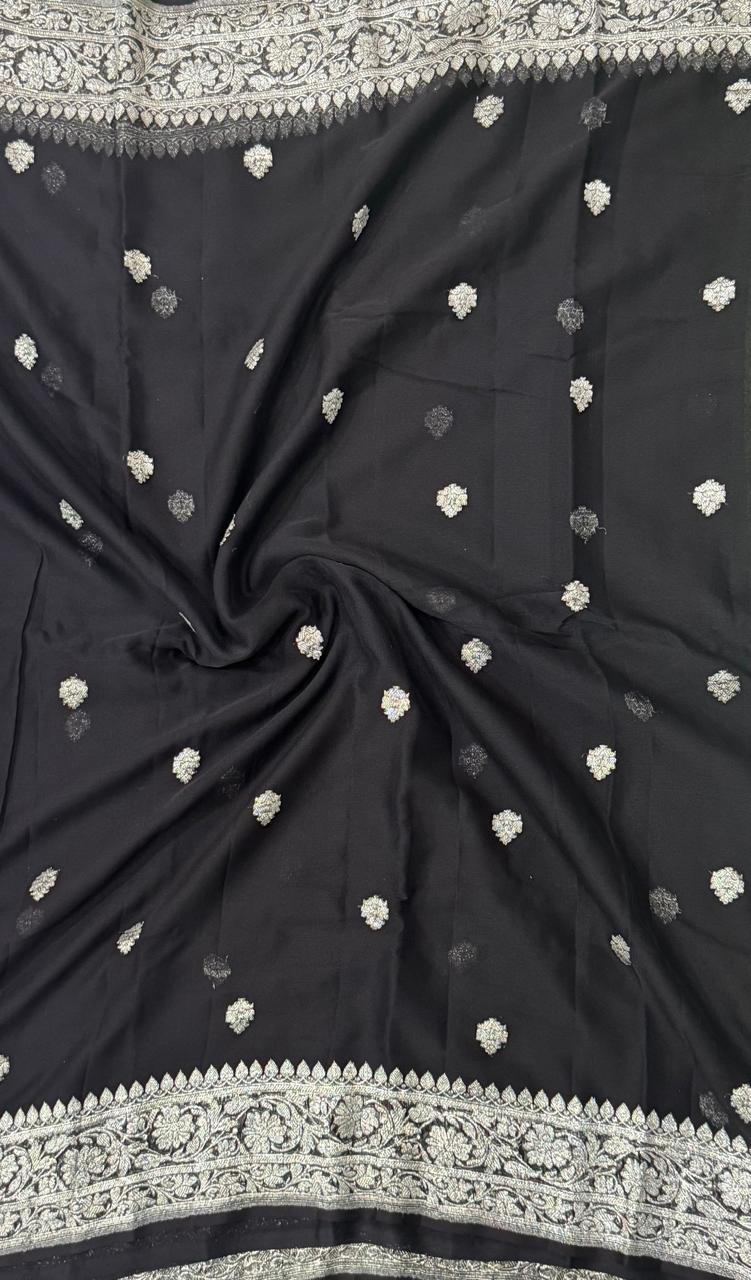 Black benaras pure khadi chiffon saree