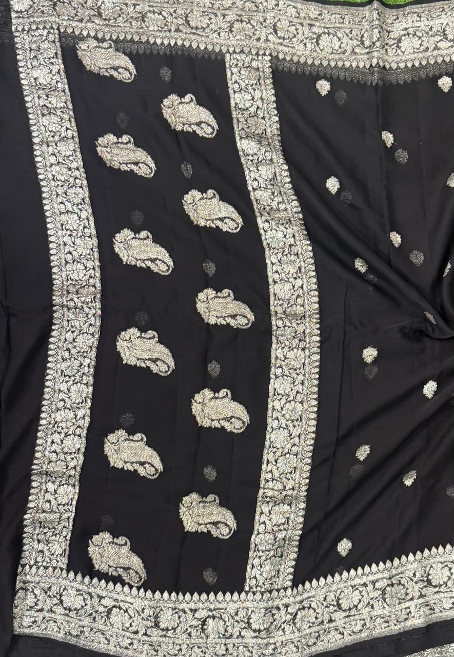 Black benaras pure khadi chiffon saree