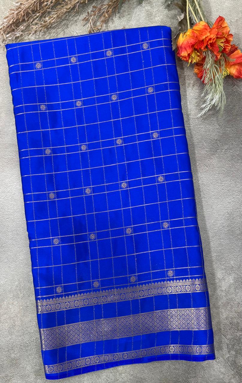 Royal blue Semi Mysore crepe silk saree