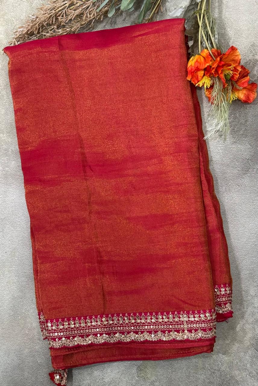 Red sabyasachi tissue saree