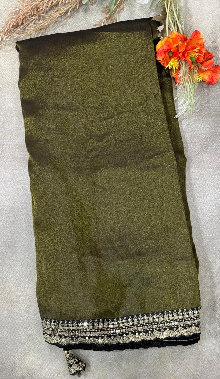 Olive green sabyasachi tissue saree